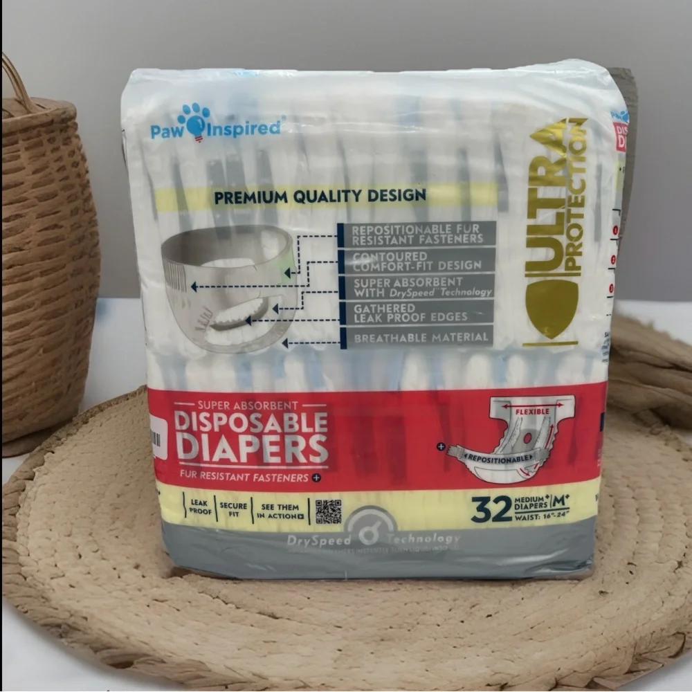 Paw Inspired 32ct Ultra Protection Disposable Dog Diapers Size Medium NIP